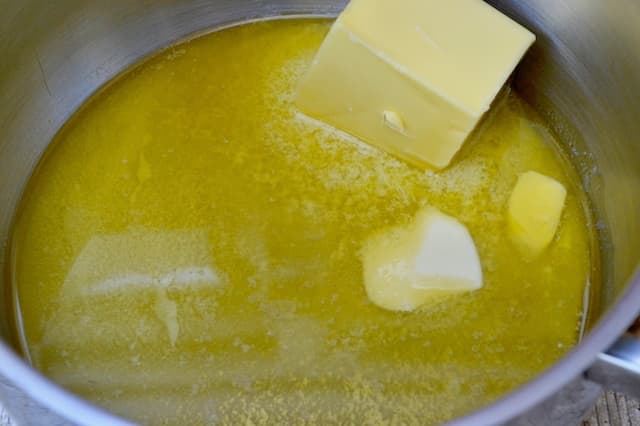 Butter melting in a pan.