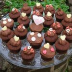 Chocolate Valentine's cakes with whipped chocolate ganache and edible hearts.