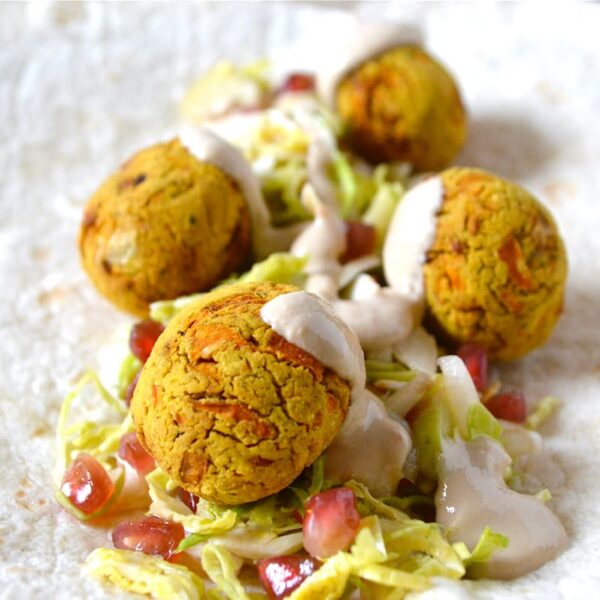 Air Fryer Carrot Falafel with Tahini Sauce Tin and Thyme