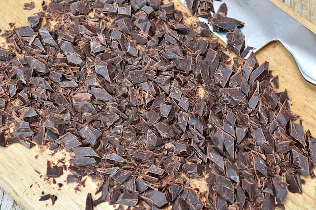 A board of finely chopped chocolate.