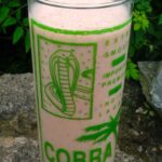 Raw cacao energiser smoothie in a large cobra glass.