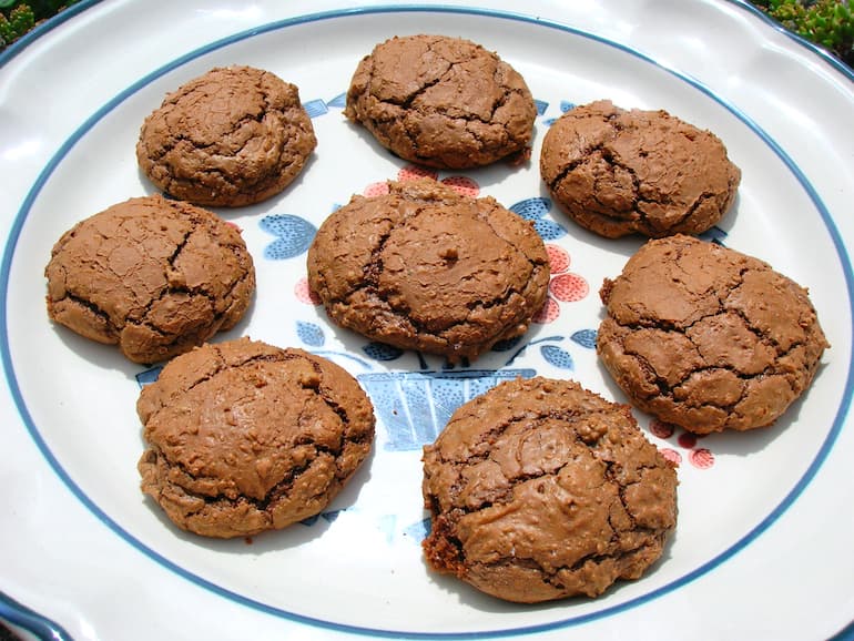 A plate of homemade chocolate mint cookies.