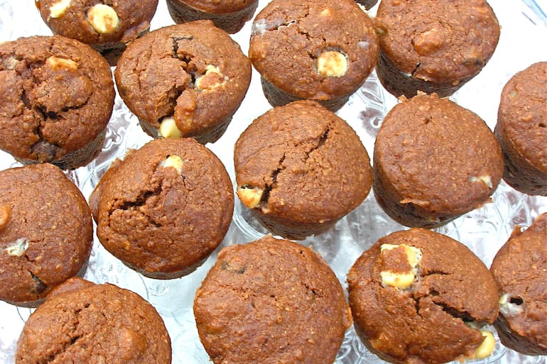 A plate of little homemade chocolate nut cakes.