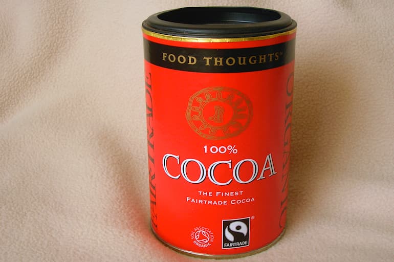 A tub of Food Thoughts cocoa powder.