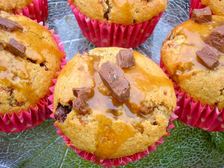 Close up of some homemade spiced toffee apple bonfire cakes.