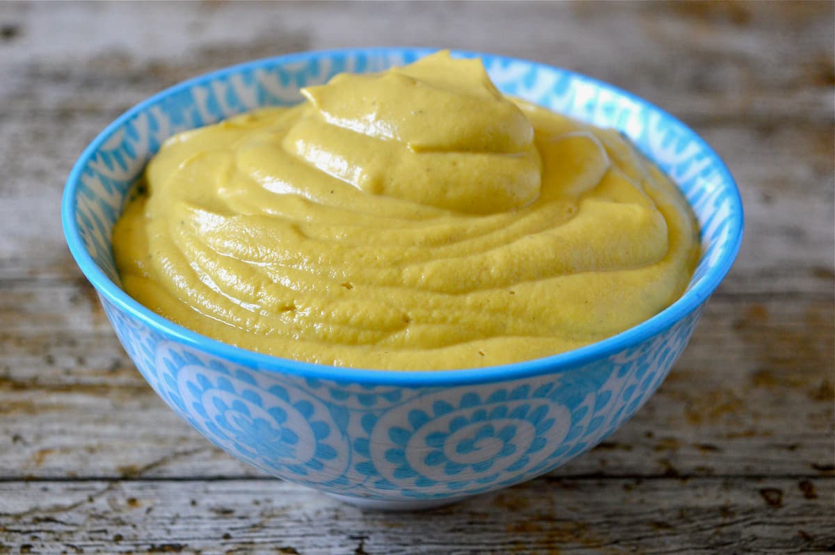 A bowl of vegan and gluten-free 'cheese' dip.