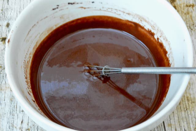 Vegan chocolate sauce, whisked until smooth.