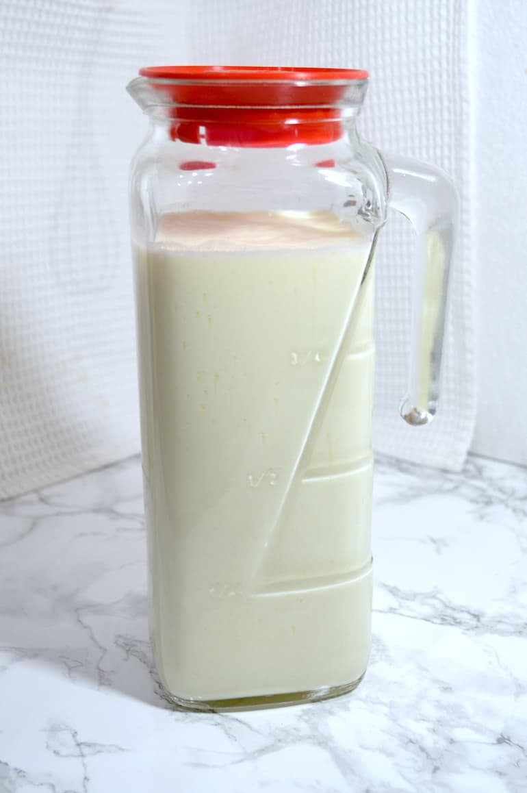 A jug of homemade milk kefir.