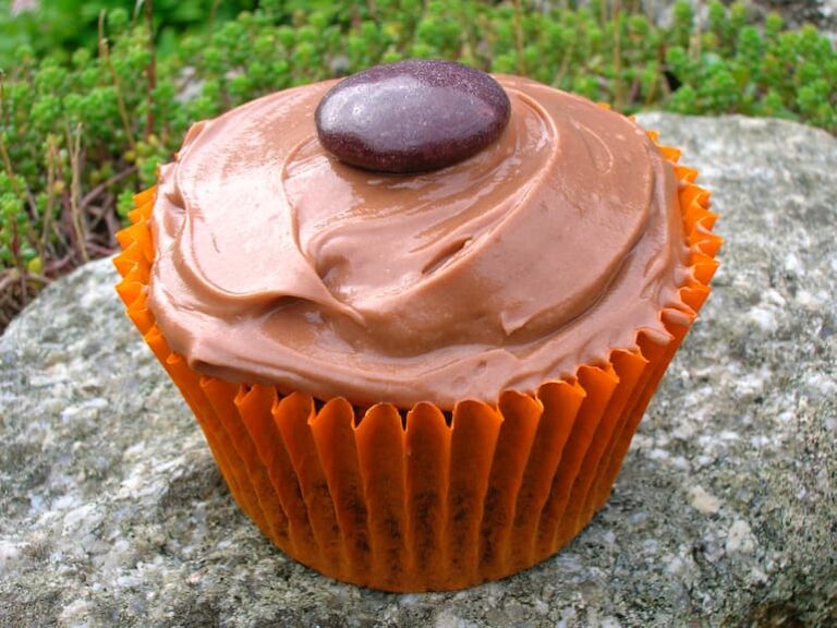 A cardamom and orange flavoured milk chocolate cupcake.