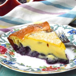 A slice of grape clafoutis from the main dish.