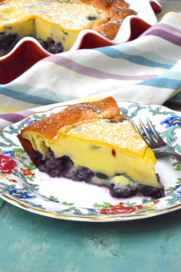A slice of grape clafoutis from the main dish.