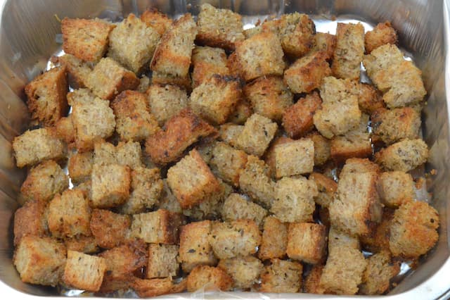 Golden and crunchy sourdough croutons.