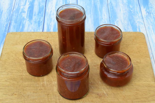 Wax covers on preserve jars.