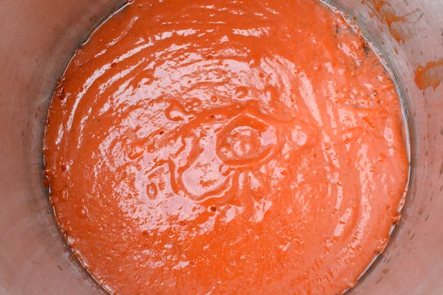 Tomatoes puréed in blender.