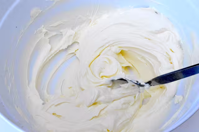 Cream incorporated into cream cheese.