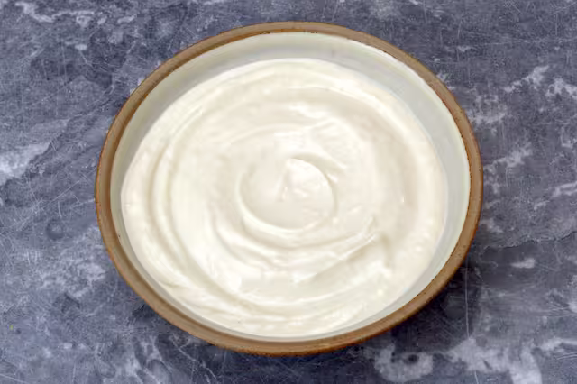 Tahini yoghurt sauce in serving bowl.