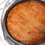 Homemade wholemeal gâteau Breton in tin.