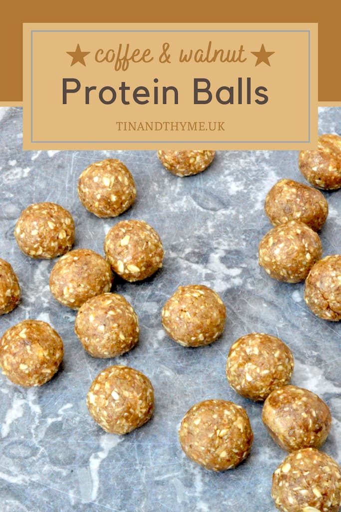 Coffee and walnut protein balls ready for snacking or storing.
