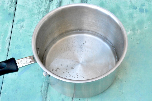 Saucepan containing salt and water.