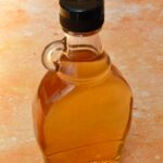 Bottle of ten year old homemade rhubarb schnapps.