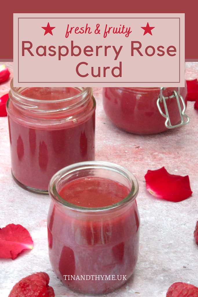 Three jar of raspberry rose curd without lids.