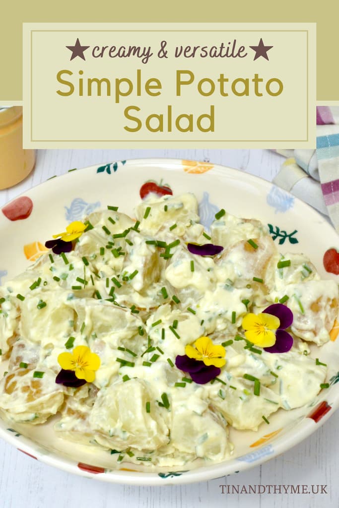 Creamy homemade potato salad dressed with a simple mix of mayonnaise and yoghurt.