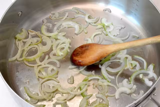 Onion slices fried until translucent.