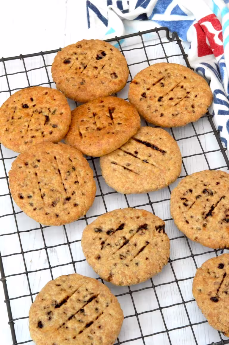 Wholemeal Chorley cakes on cooling rack.